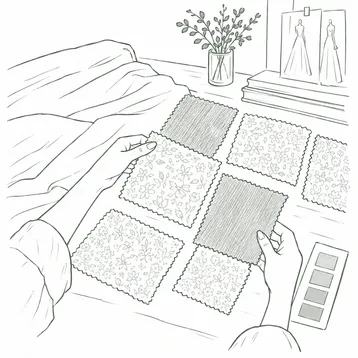 Illustration : des mains comparent des échantillons de tissus.